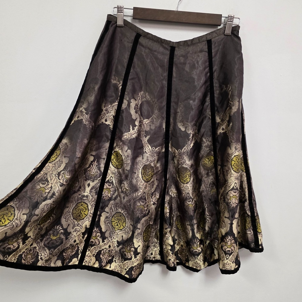 Apostrophe Womens Pleated Asian Inspired Midi Skirt Size 8 Petite Brown Artsy‎